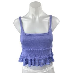 NEW Zara Purple Ruffle Lace Sleeveless Cami Square Neck Peplum Tank Crop Top S